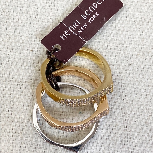 Henri Bendel Pave Bold Stack Rings -- Silver, Gold, Rose Gold Trio - NWT Sz 10 - Picture 3 of 6